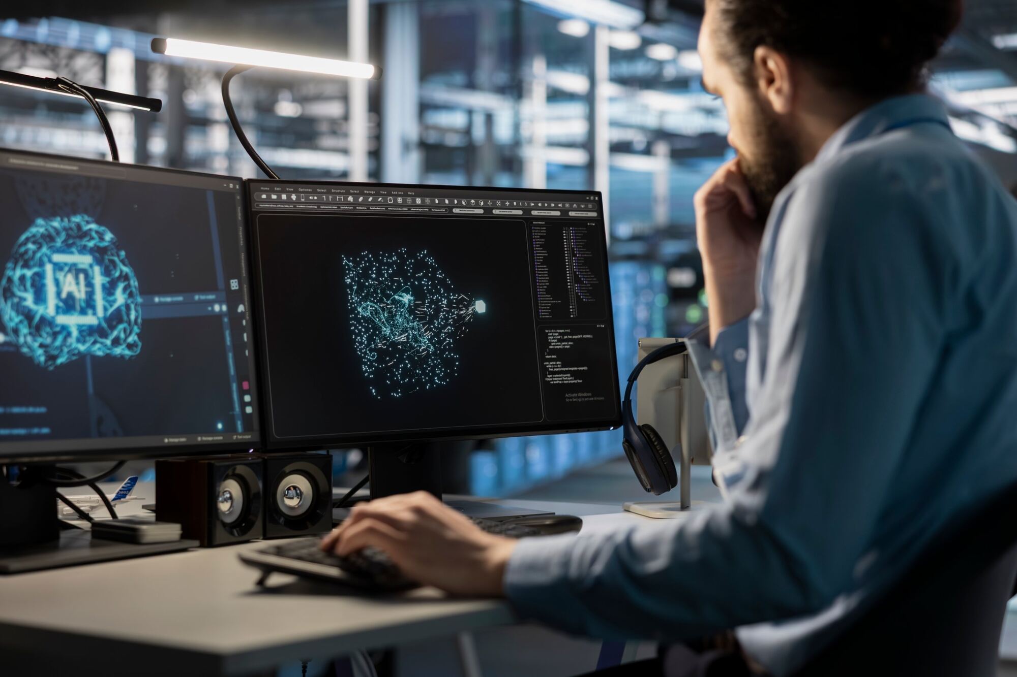 Analyst reviewing AI models on screen