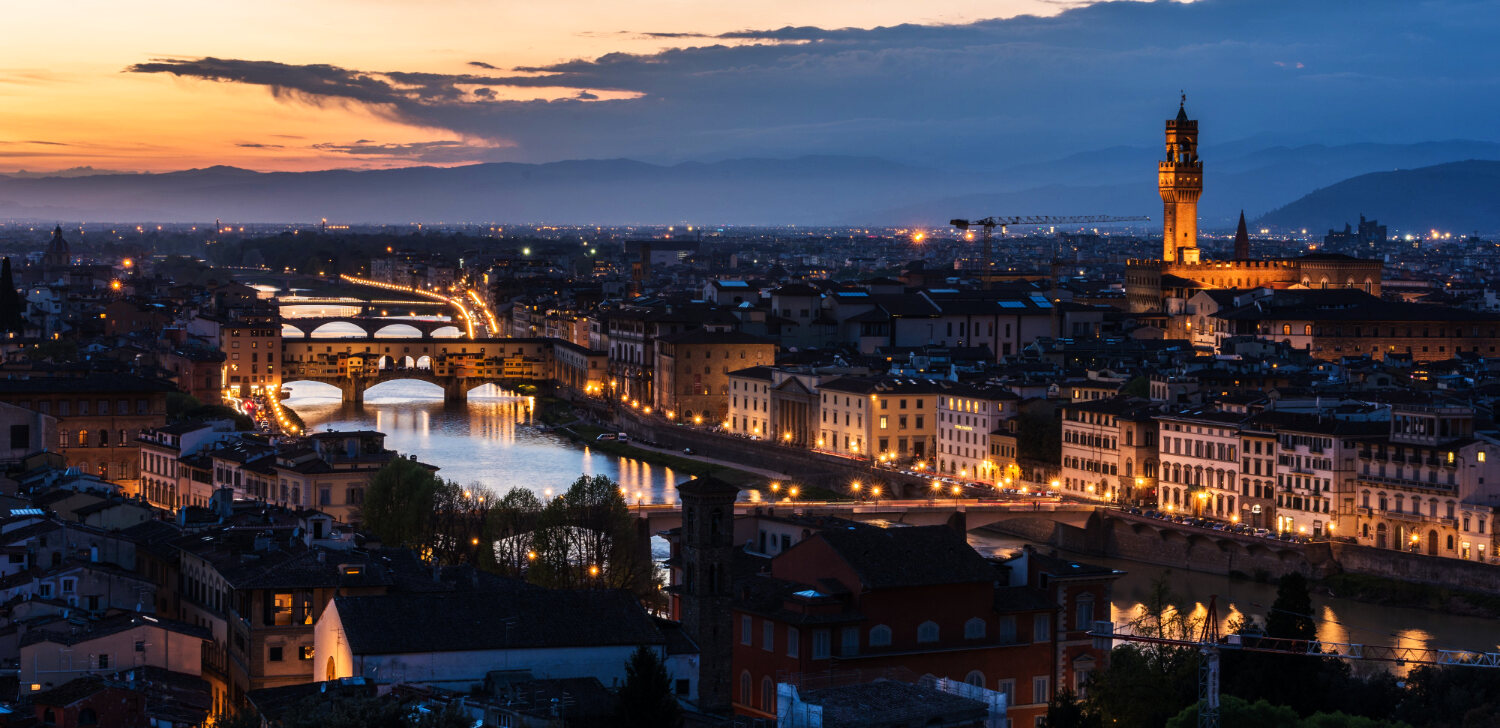 City skyline at dusk