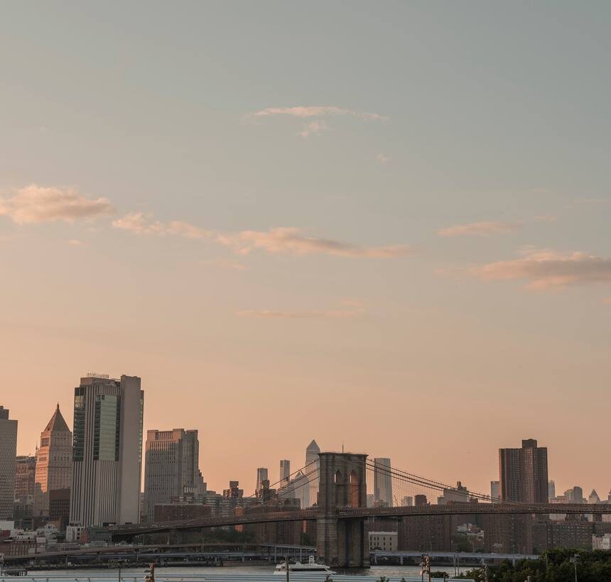 City skyline at dusk